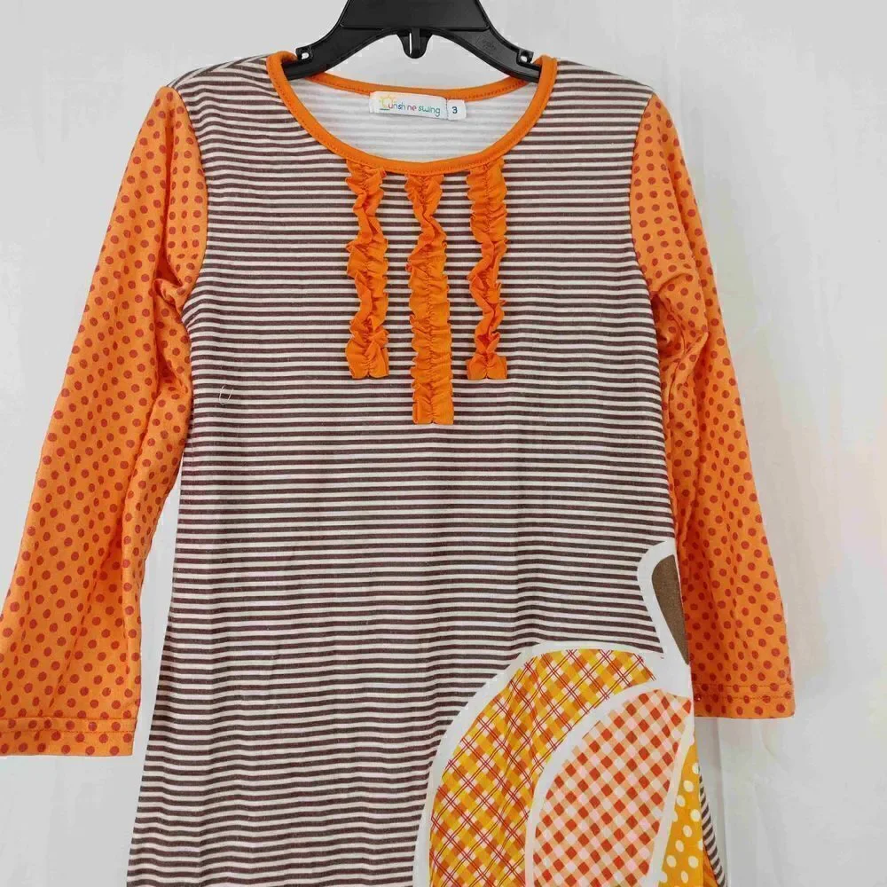 Sunshine Swing Girls Size 3 Fall Pumpkin Dress Brown Orange.